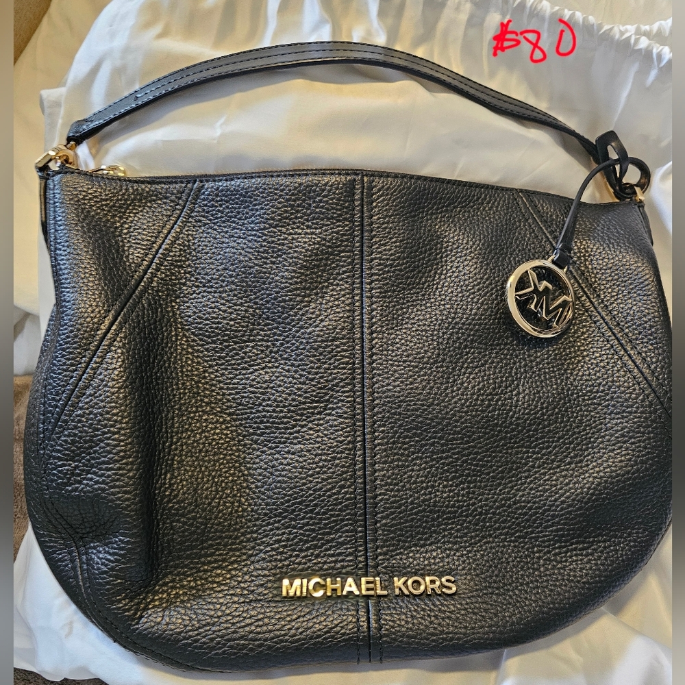 Michael Kors Black Bedford Crescent Leather Crossbody and Shoulder bag.